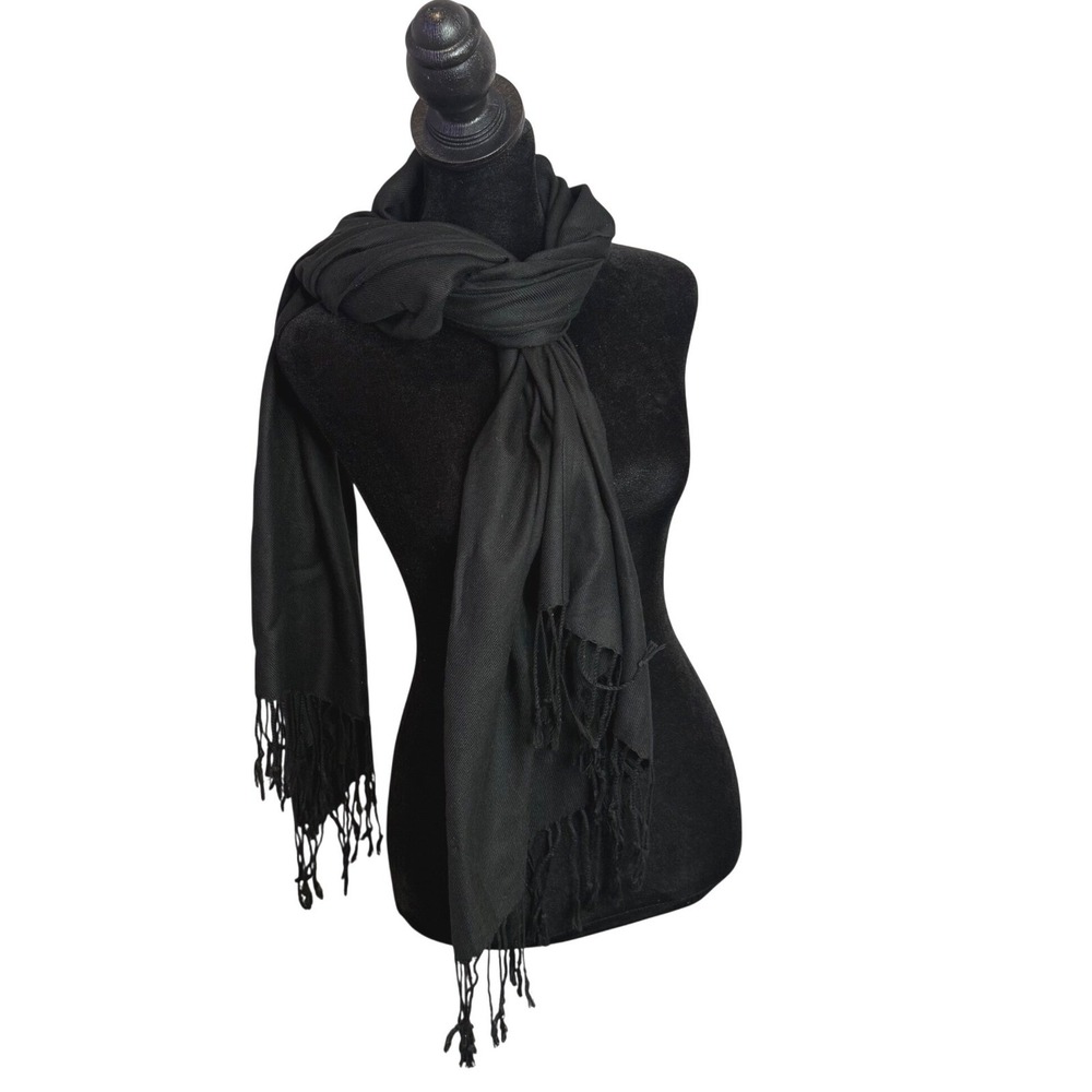 Pashmina Scarf Fringe Trim Wrap 100% Pashmina Black Unisex Adult